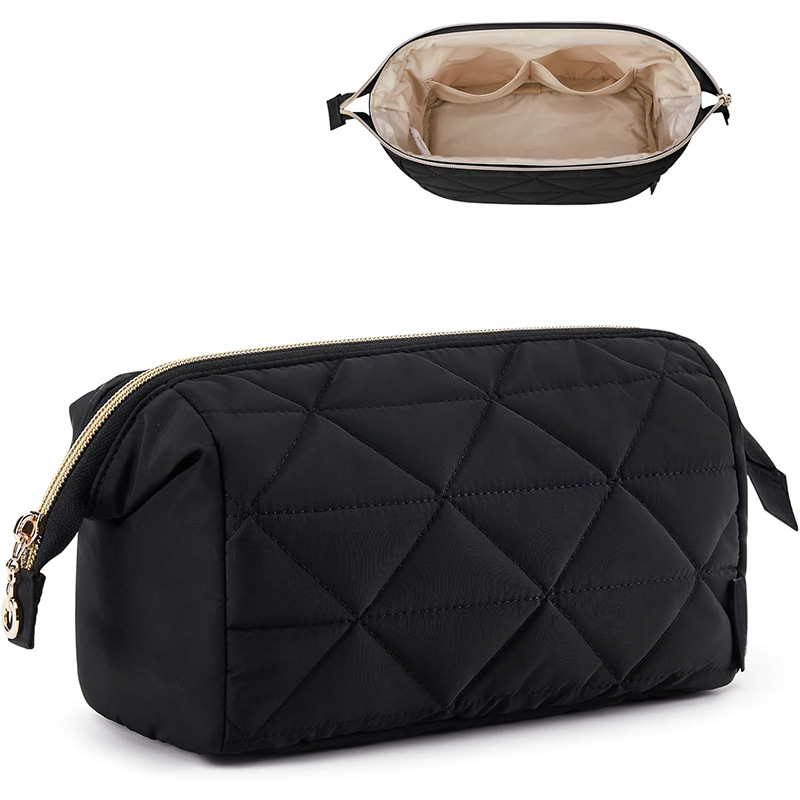 Amazon's New Quilted Fluffy Cosmetic Bag, Fashionable and High-End Cosmetic Bag, Travel Makeup and Toiletry Cosmetics Bag