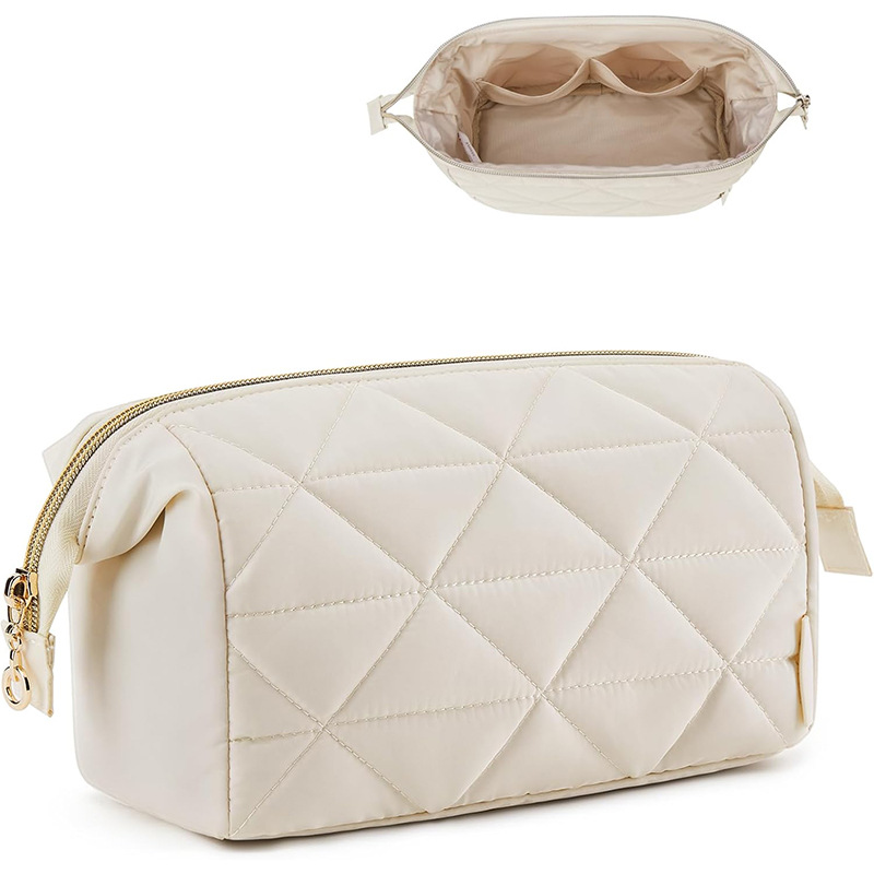 Amazon's New Quilted Fluffy Cosmetic Bag, Fashionable and High-End Cosmetic Bag, Travel Makeup and Toiletry Cosmetics Bag