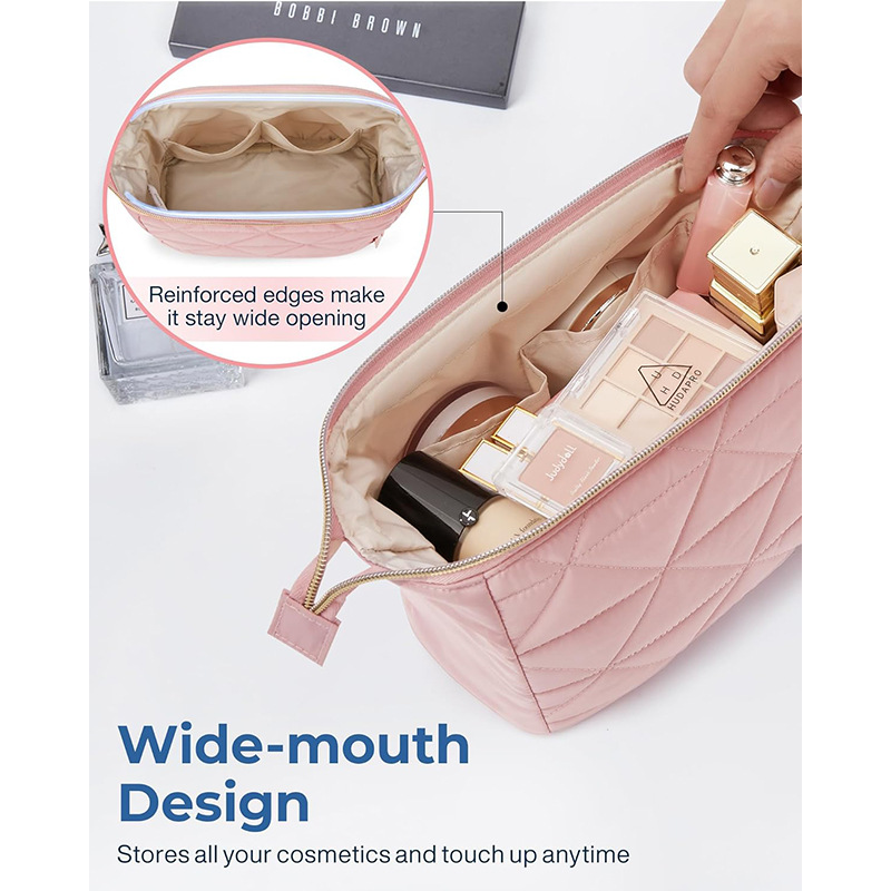 Amazon's New Quilted Fluffy Cosmetic Bag, Fashionable and High-End Cosmetic Bag, Travel Makeup and Toiletry Cosmetics Bag
