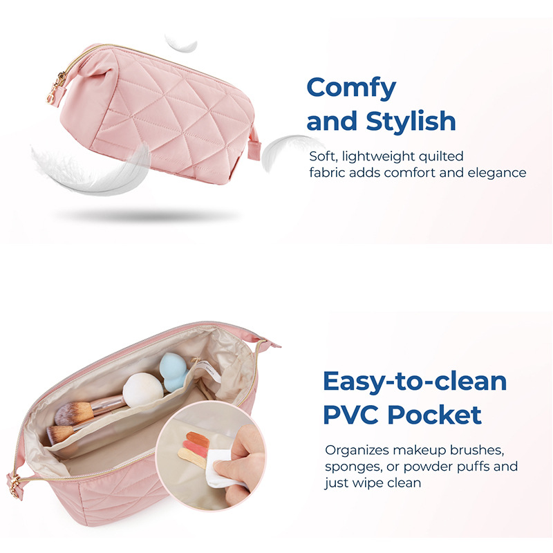 Amazon's New Quilted Fluffy Cosmetic Bag, Fashionable and High-End Cosmetic Bag, Travel Makeup and Toiletry Cosmetics Bag