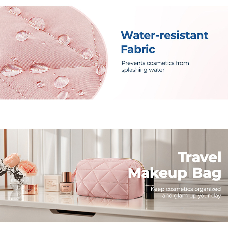 Amazon's New Quilted Fluffy Cosmetic Bag, Fashionable and High-End Cosmetic Bag, Travel Makeup and Toiletry Cosmetics Bag