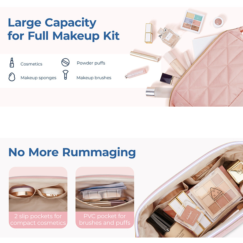 Amazon's New Quilted Fluffy Cosmetic Bag, Fashionable and High-End Cosmetic Bag, Travel Makeup and Toiletry Cosmetics Bag