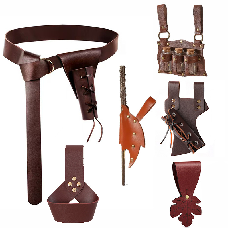 Cos Medieval Knight Sword Holster Belt Alchemist Potion Bottle Storage Bag Magic Wand Holster Maple Leaf Skirt Clip