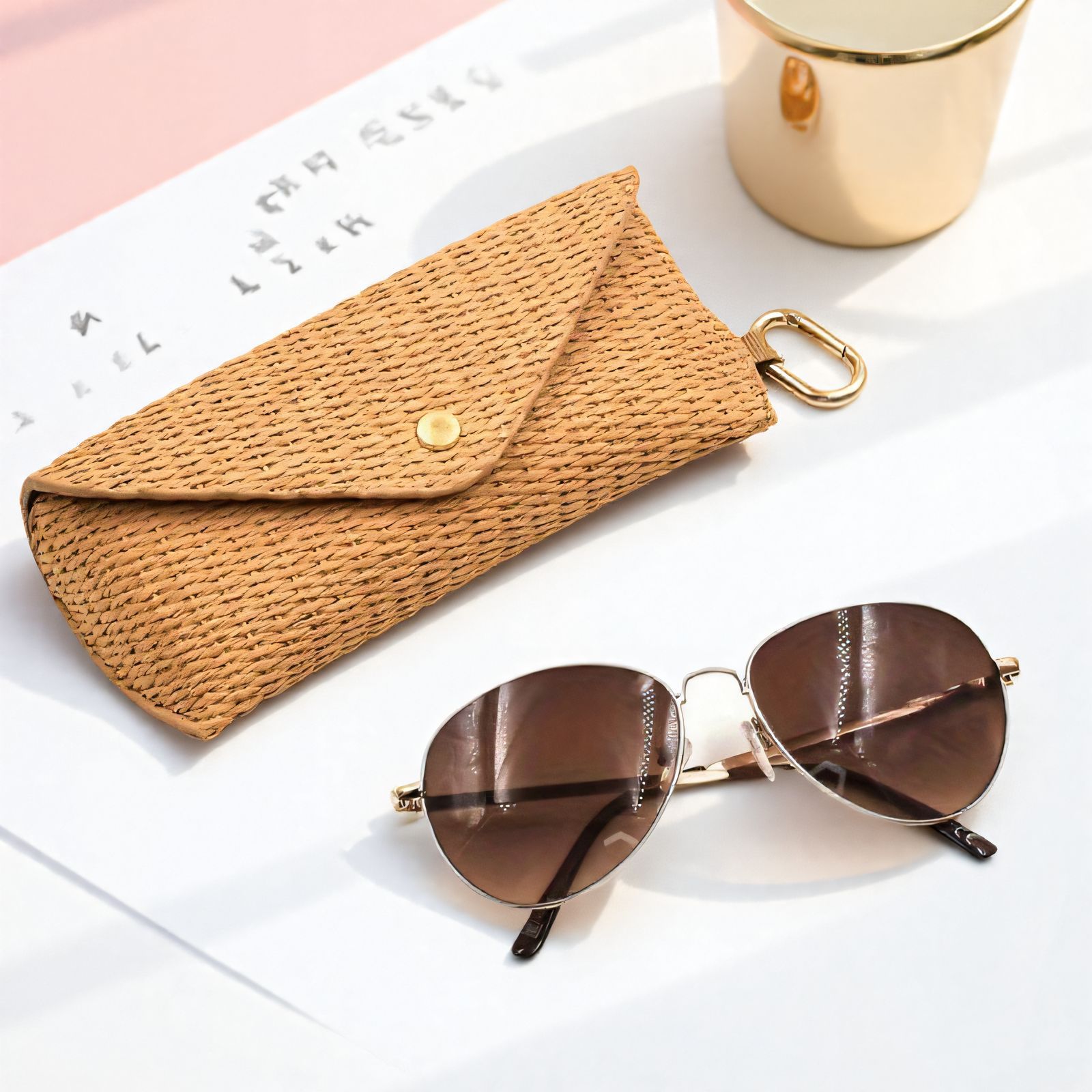 Pastoral Woven Pattern Glasses Case Summer Beach Travel Sunglasses Cosmetics Bag Fashionable Straw Mat Pattern Leather Glasses Bag