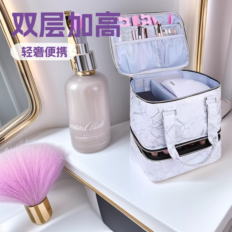 New Cross-Border Cosmetic Bag, Super Popular Large-Capacity Double-Layer Nail Polish Storage Bag, Portable Manicure Tool Bag