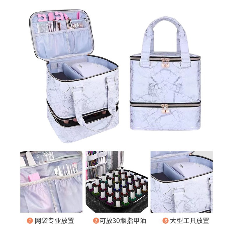 New Cross-Border Cosmetic Bag, Super Popular Large-Capacity Double-Layer Nail Polish Storage Bag, Portable Manicure Tool Bag