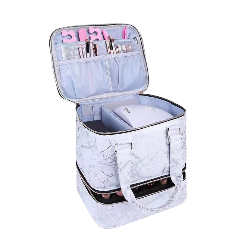 New Cross-Border Cosmetic Bag, Super Popular Large-Capacity Double-Layer Nail Polish Storage Bag, Portable Manicure Tool Bag