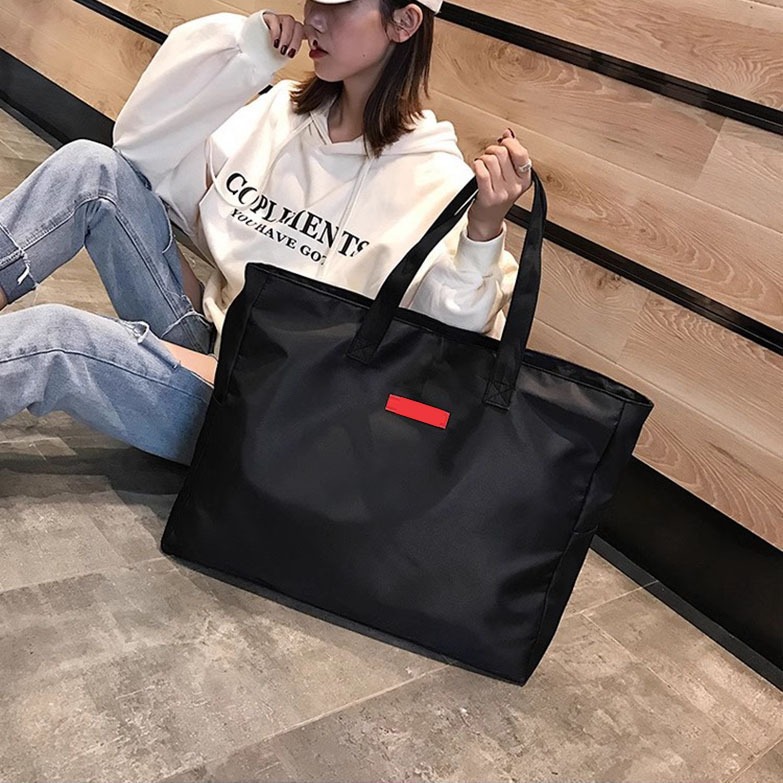 Cross-Border Japanese-Style Simple Color-Blocking Waterproof Handbag Travel Bag Large Capacity Lightweight Storage Bag