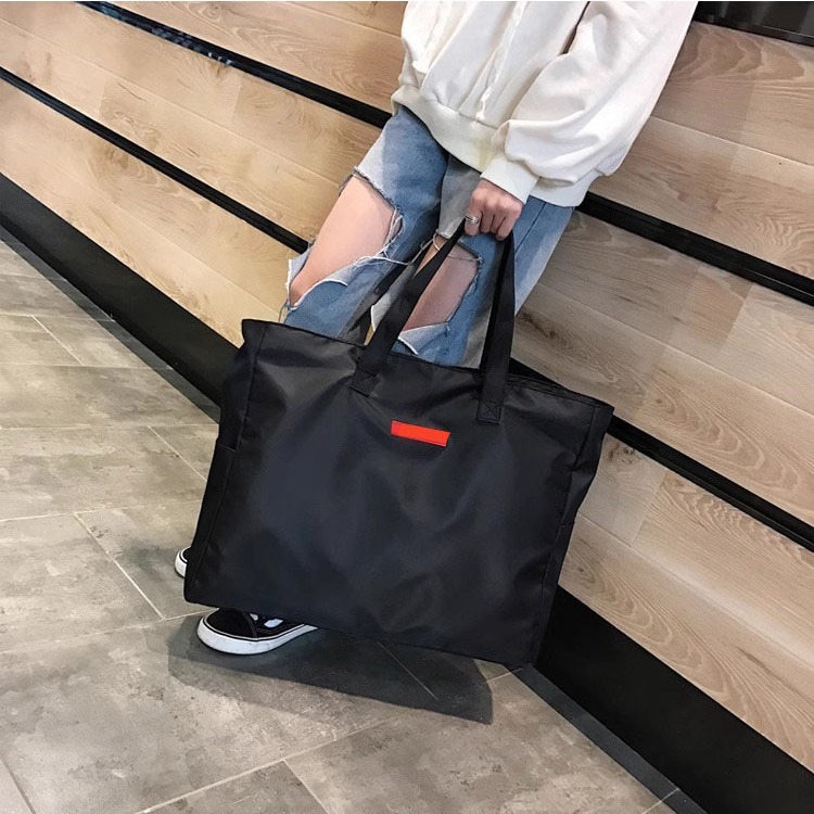 Cross-Border Japanese-Style Simple Color-Blocking Waterproof Handbag Travel Bag Large Capacity Lightweight Storage Bag
