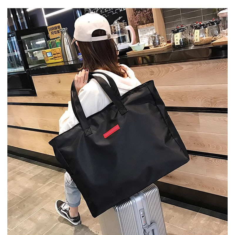 Cross-Border Japanese-Style Simple Color-Blocking Waterproof Handbag Travel Bag Large Capacity Lightweight Storage Bag