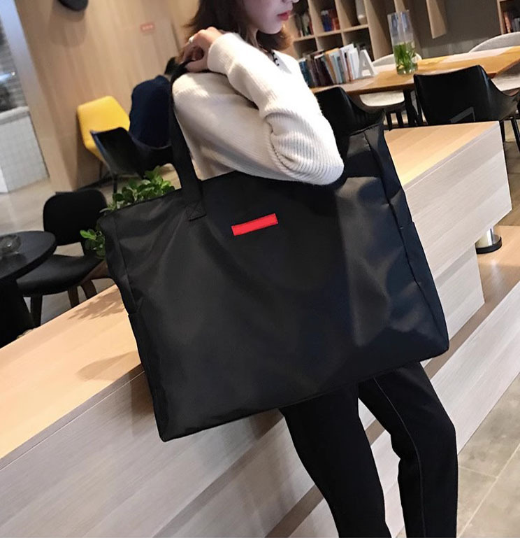 Cross-Border Japanese-Style Simple Color-Blocking Waterproof Handbag Travel Bag Large Capacity Lightweight Storage Bag
