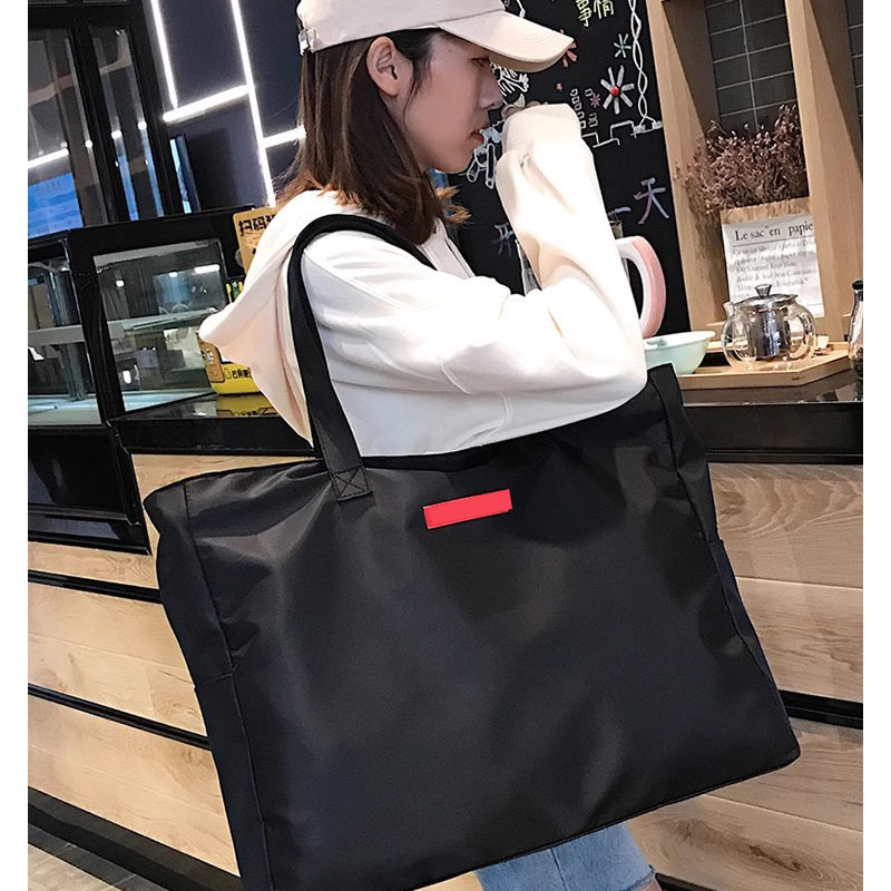 Cross-Border Japanese-Style Simple Color-Blocking Waterproof Handbag Travel Bag Large Capacity Lightweight Storage Bag
