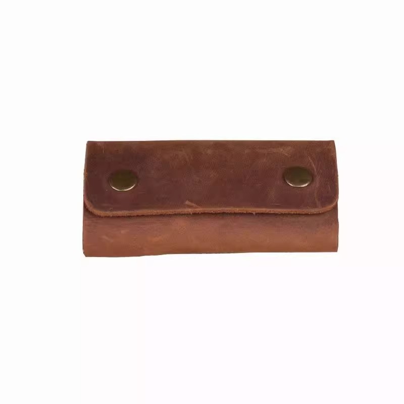Portable Wear-Resistant Key Bag for Men and Women, Retro Genuine Leather Key Bag, Simple First-Layer Cowhide Keychain, Creative Design