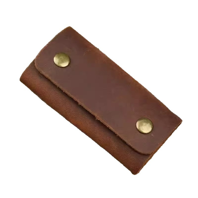 Portable Wear-Resistant Key Bag for Men and Women, Retro Genuine Leather Key Bag, Simple First-Layer Cowhide Keychain, Creative Design