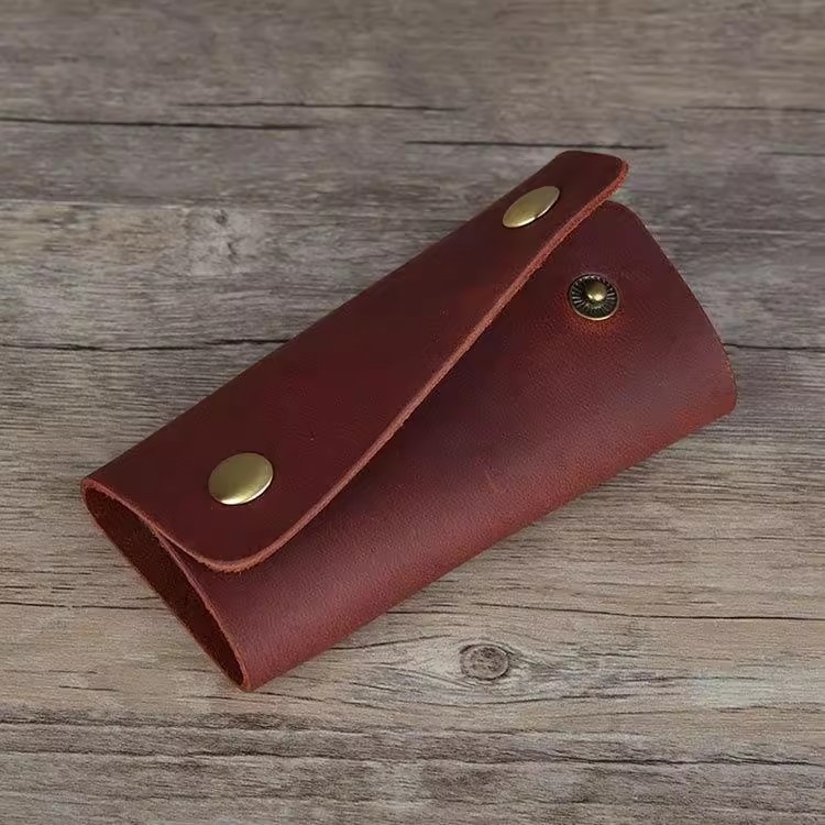 Portable Wear-Resistant Key Bag for Men and Women, Retro Genuine Leather Key Bag, Simple First-Layer Cowhide Keychain, Creative Design