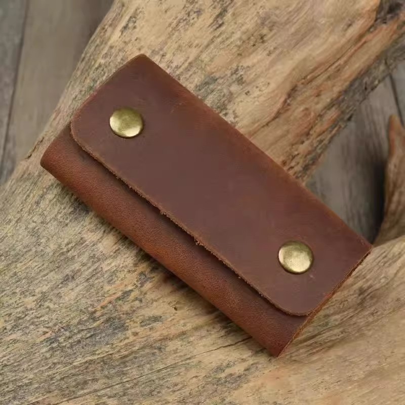 Portable Wear-Resistant Key Bag for Men and Women, Retro Genuine Leather Key Bag, Simple First-Layer Cowhide Keychain, Creative Design