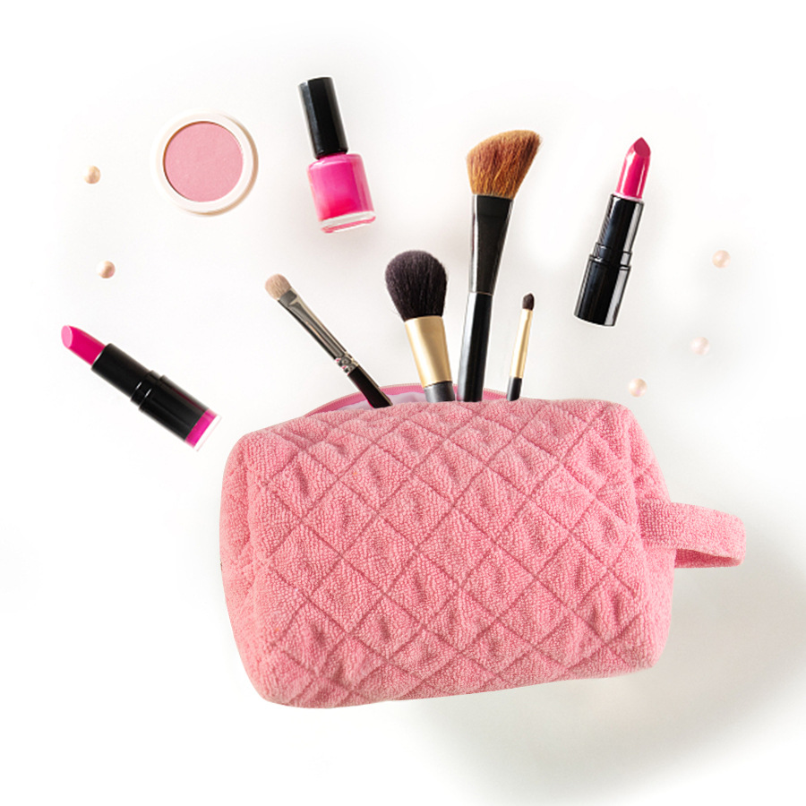 Amazon's Best-Selling Women's Terry Cloth Makeup Bag, Checkered, Large Capacity for Travel, Plush, Large Capacity, Customizable