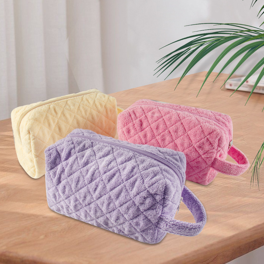 Amazon's Best-Selling Women's Terry Cloth Makeup Bag, Checkered, Large Capacity for Travel, Plush, Large Capacity, Customizable