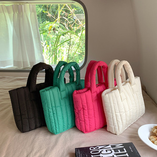 2022 Winter down Handbag Korean New Fashion Women's Bag Casual Stitching Vertical Stripe Casual Wrist Bag
