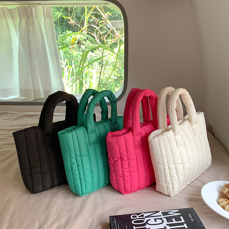 2022 Winter down Handbag Korean New Fashion Women's Bag Casual Stitching Vertical Stripe Casual Wrist Bag