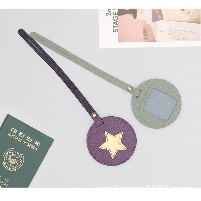 New Round Luggage Tag Korean Style Pebbled Checked Information Tag Five-Pointed Star Golf Name Tag Luggage Tag