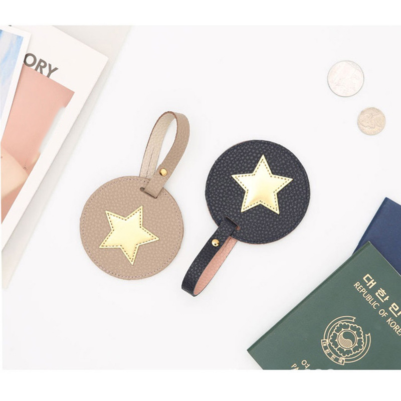 New Round Luggage Tag Korean Style Pebbled Checked Information Tag Five-Pointed Star Golf Name Tag Luggage Tag