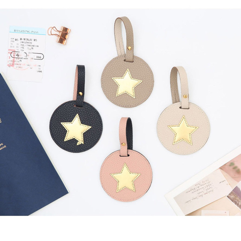 New Round Luggage Tag Korean Style Pebbled Checked Information Tag Five-Pointed Star Golf Name Tag Luggage Tag