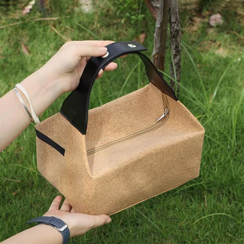 Spot Wood Grain Satchel Lunch Bag Outdoor Picnic Tea Set Tableware Cosmetics Bag Office Worker Student Square Box Lunch Bag