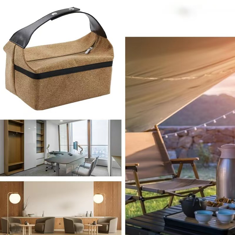 Spot Wood Grain Satchel Lunch Bag Outdoor Picnic Tea Set Tableware Cosmetics Bag Office Worker Student Square Box Lunch Bag