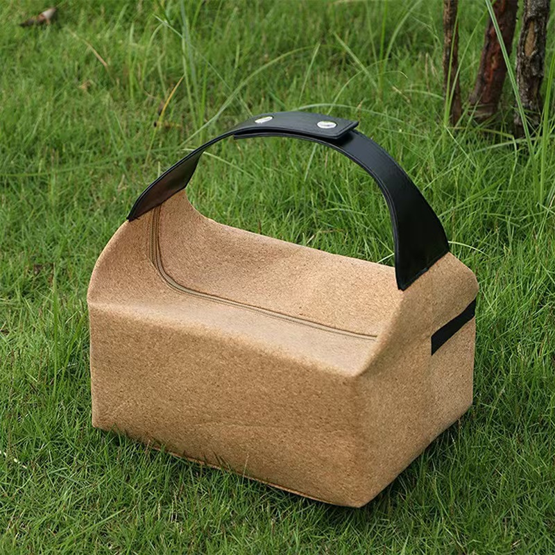 Spot Wood Grain Satchel Lunch Bag Outdoor Picnic Tea Set Tableware Cosmetics Bag Office Worker Student Square Box Lunch Bag