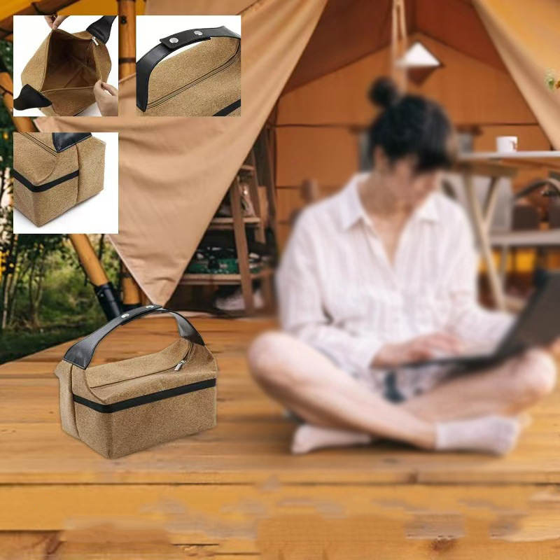 Spot Wood Grain Satchel Lunch Bag Outdoor Picnic Tea Set Tableware Cosmetics Bag Office Worker Student Square Box Lunch Bag
