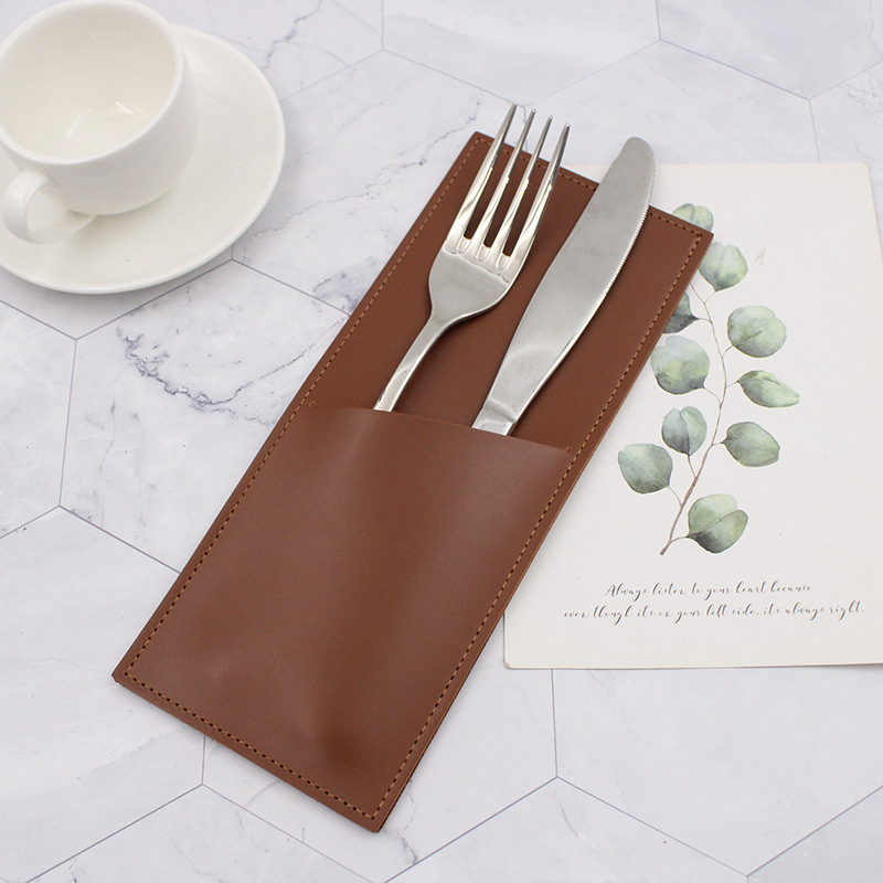 In-Stock European and American Western Dining Knife and Fork Storage Leather Case Restaurant Steak Cutlery Storage Bag Hotel Ceremonial Cutlery Leather Case