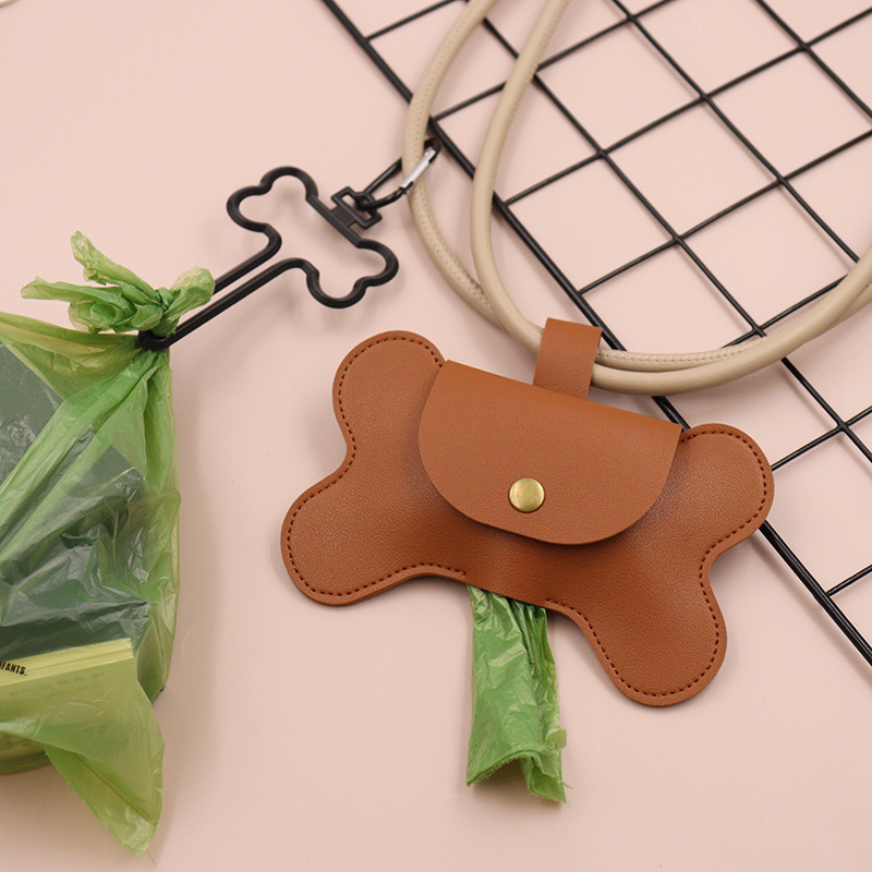 Spot Leather Bone Dog Poop Bag Outdoor Dog Poop Satchel Pet Feces Garbage Bag Storage Bag