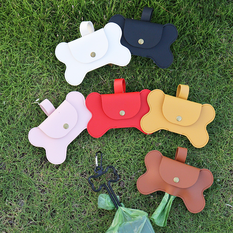 Spot Leather Bone Dog Poop Bag Outdoor Dog Poop Satchel Pet Feces Garbage Bag Storage Bag
