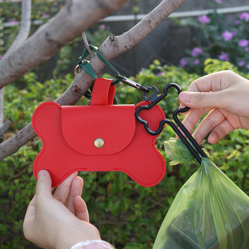 Spot Leather Bone Dog Poop Bag Outdoor Dog Poop Satchel Pet Feces Garbage Bag Storage Bag