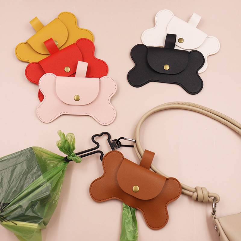 Spot Leather Bone Dog Poop Bag Outdoor Dog Poop Satchel Pet Feces Garbage Bag Storage Bag
