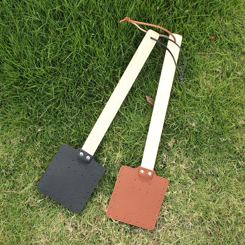 Cross-Border Hot-Selling Fly Swatter Leather Durable Hand-Held Mosquito Swatter Outdoor Camping Thickened Hand-Cranked Mosquito Swatter