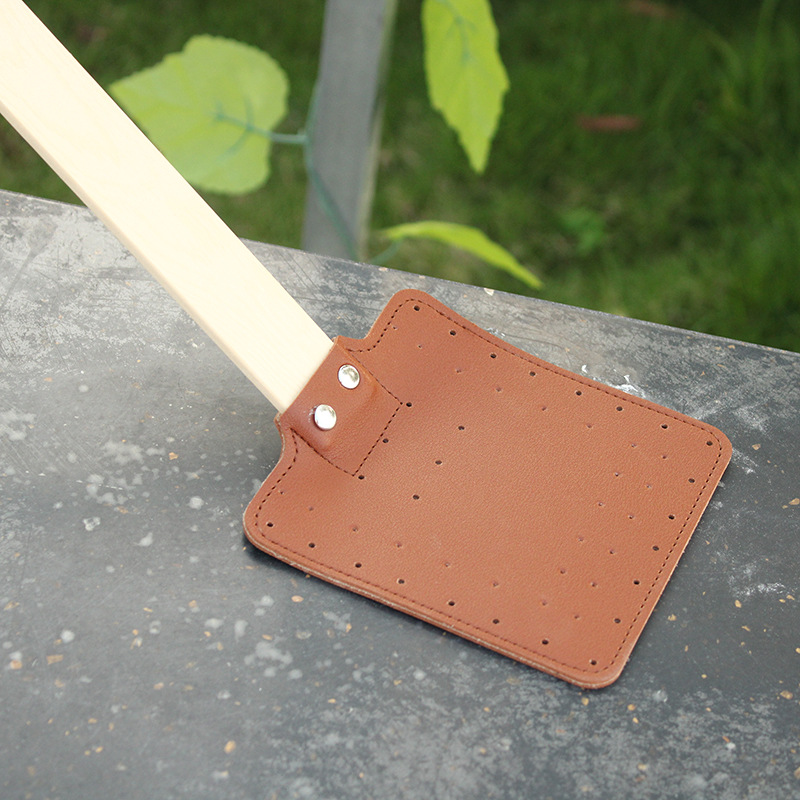 Cross-Border Hot-Selling Fly Swatter Leather Durable Hand-Held Mosquito Swatter Outdoor Camping Thickened Hand-Cranked Mosquito Swatter