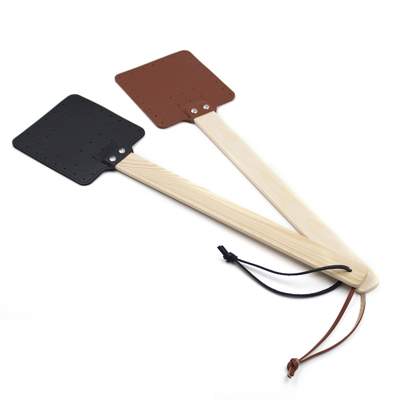 Cross-Border Hot-Selling Fly Swatter Leather Durable Hand-Held Mosquito Swatter Outdoor Camping Thickened Hand-Cranked Mosquito Swatter