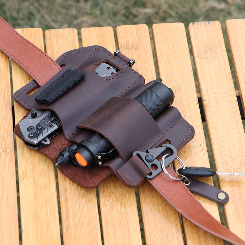 Spot Outdoor Survival Eagle Beak Buckle Leather Tool Waist Bag Outdoor Edc Tactical Tool Bag Camping Style Equipment Storage