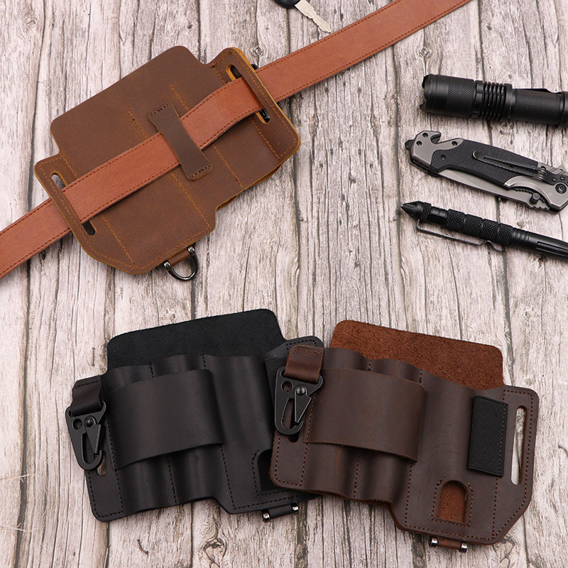 Spot Outdoor Survival Eagle Beak Buckle Leather Tool Waist Bag Outdoor Edc Tactical Tool Bag Camping Style Equipment Storage