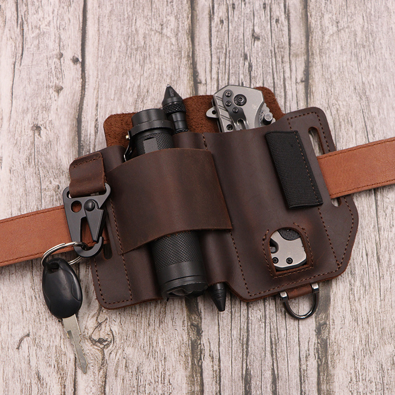 Spot Outdoor Survival Eagle Beak Buckle Leather Tool Waist Bag Outdoor Edc Tactical Tool Bag Camping Style Equipment Storage