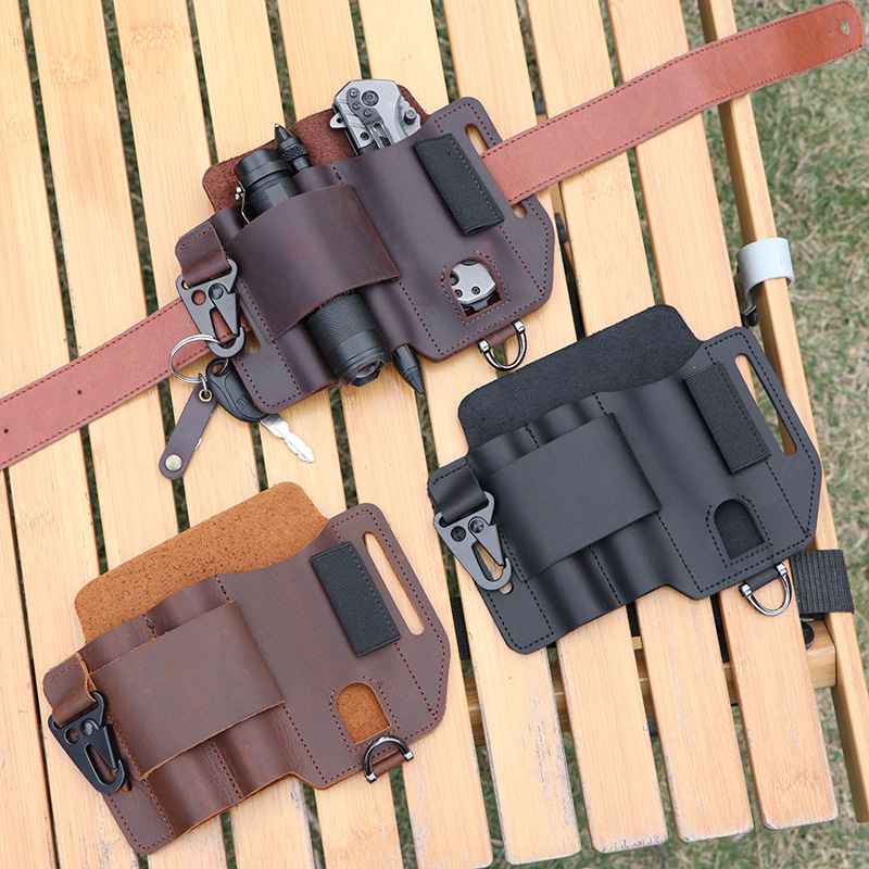 Spot Outdoor Survival Eagle Beak Buckle Leather Tool Waist Bag Outdoor Edc Tactical Tool Bag Camping Style Equipment Storage