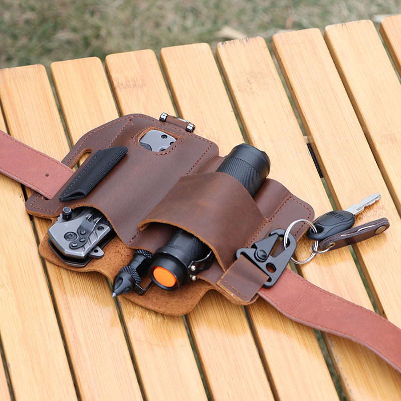 Spot Outdoor Survival Eagle Beak Buckle Leather Tool Waist Bag Outdoor Edc Tactical Tool Bag Camping Style Equipment Storage
