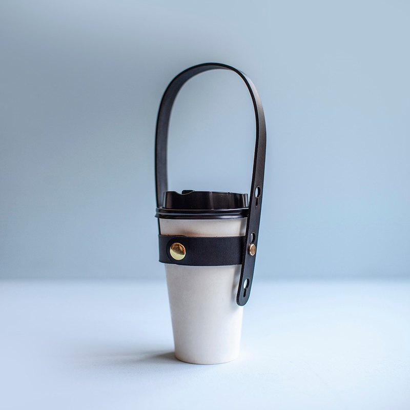 Casual Coffee Milk Tea Cup Handle Non-Slip Pu Leather Handle Outdoor Adjustable Satchel Convenient Anti-Scalding Cup Handle