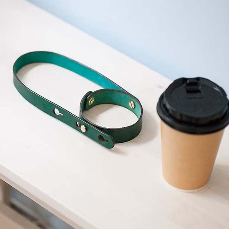 Casual Coffee Milk Tea Cup Handle Non-Slip Pu Leather Handle Outdoor Adjustable Satchel Convenient Anti-Scalding Cup Handle