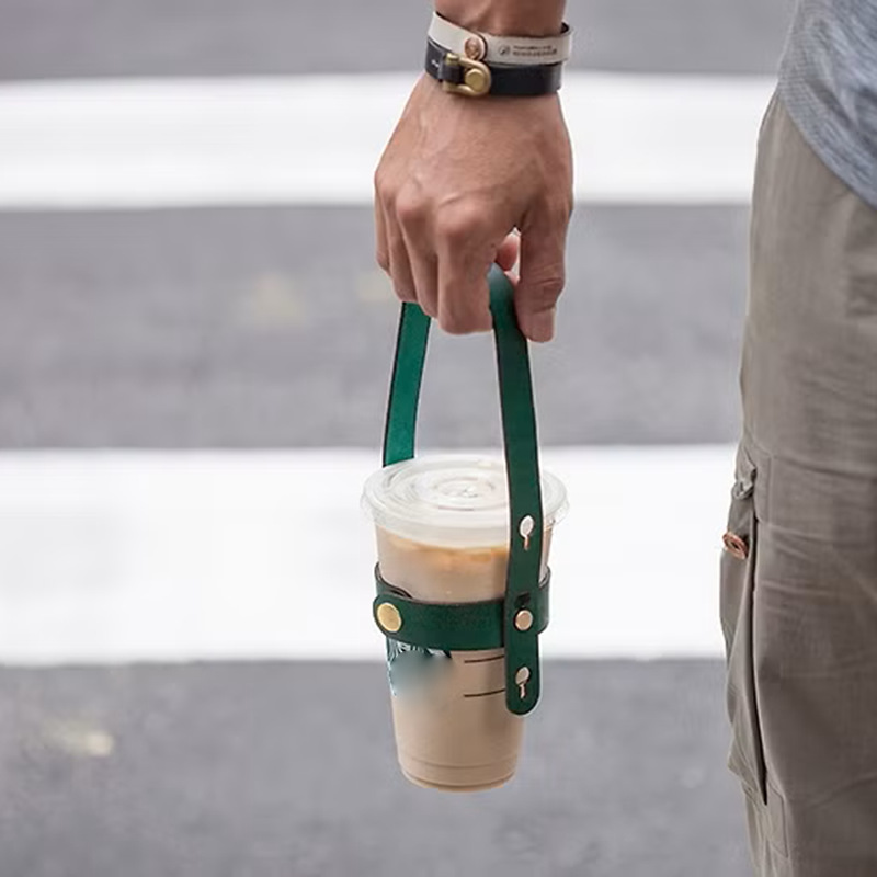 Casual Coffee Milk Tea Cup Handle Non-Slip Pu Leather Handle Outdoor Adjustable Satchel Convenient Anti-Scalding Cup Handle