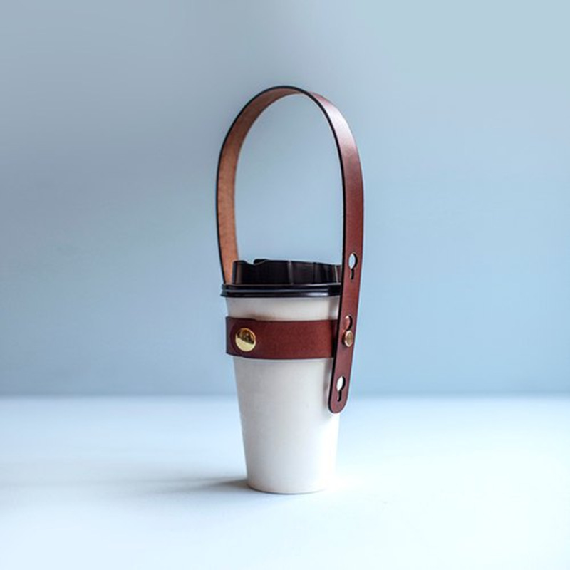 Casual Coffee Milk Tea Cup Handle Non-Slip Pu Leather Handle Outdoor Adjustable Satchel Convenient Anti-Scalding Cup Handle