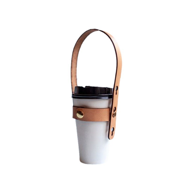 Casual Coffee Milk Tea Cup Handle Non-Slip Pu Leather Handle Outdoor Adjustable Satchel Convenient Anti-Scalding Cup Handle