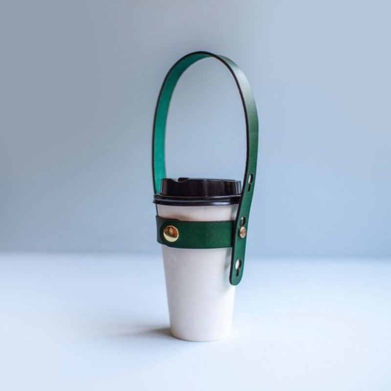 Casual Coffee Milk Tea Cup Handle Non-Slip Pu Leather Handle Outdoor Adjustable Satchel Convenient Anti-Scalding Cup Handle